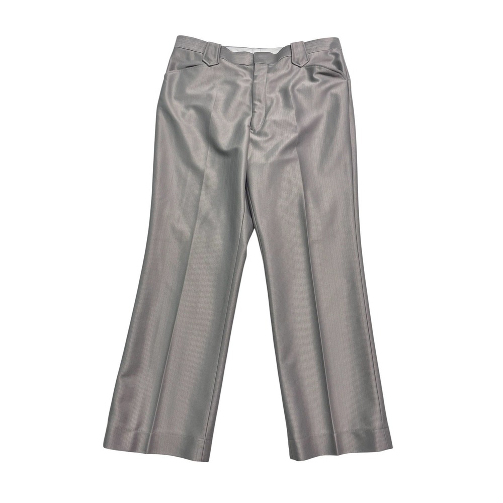 vtg Western‎ Pants 36x28 Silver Metallic Knit Cowboy Rodeo Bootcut Pearl Snap